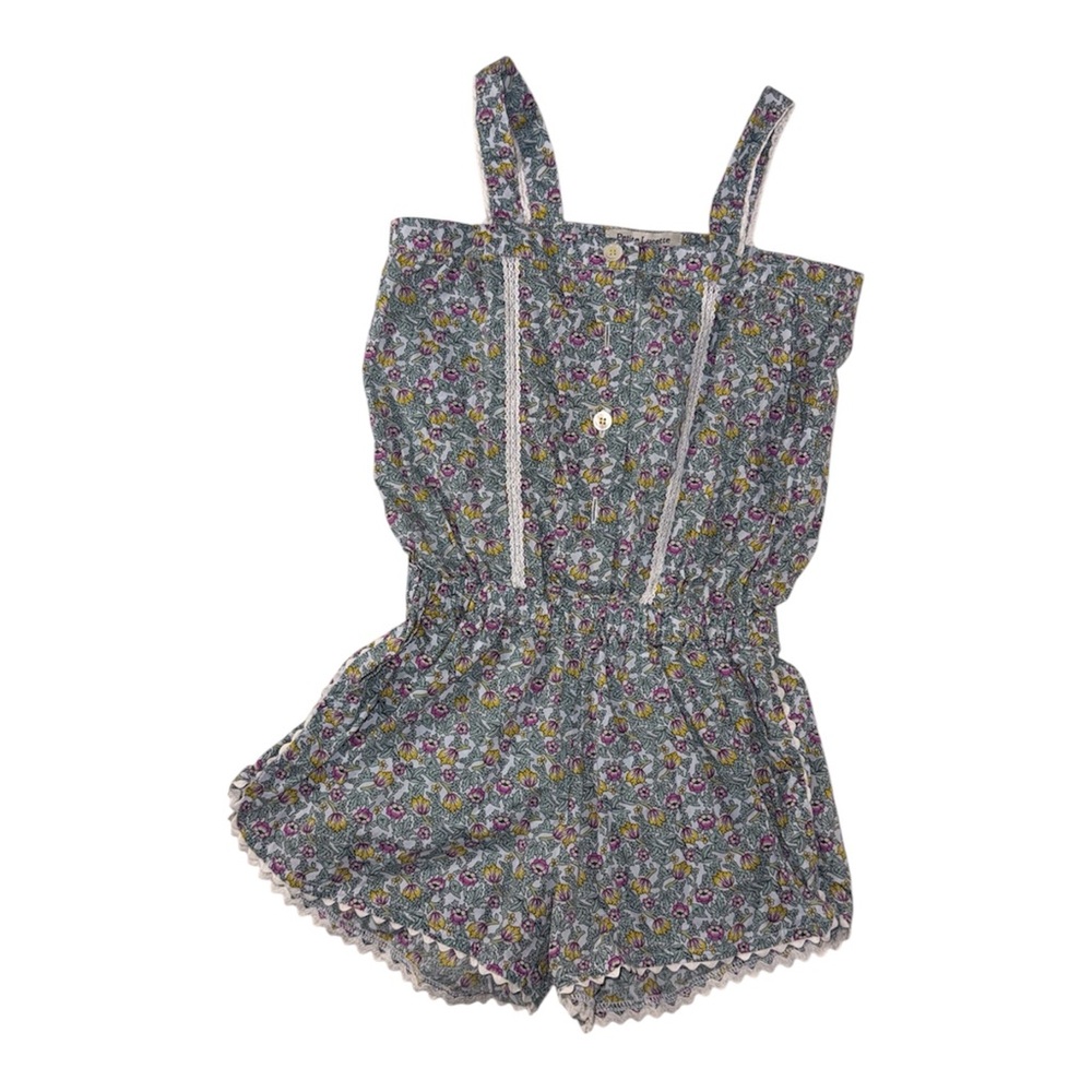 Petite Lucette Floral Sissy Shorts Romper with Lace Detail and Pockets -